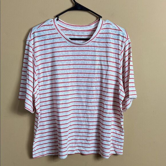 Universal Thread Size XXL Linen Red & White Striped Boxy Short Sleeve T-Shirt - Picture 1 of 6